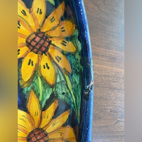 Mexican Talavera Oval Pottery Tray sunflowers dish Signed By Ruth Mexico 17"X9" - Picture 2 of 4